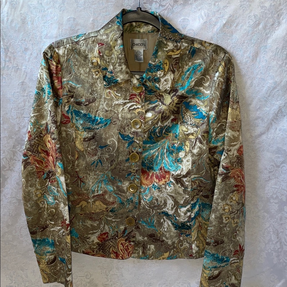 Vintage Chico's Elegant Floral Brocade Jacket. Size 0. - Picture 1 of 5